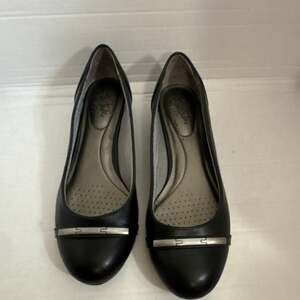 LifeStride Soft System Dig Black Wedge Slip-On Flats with Silver Hardware